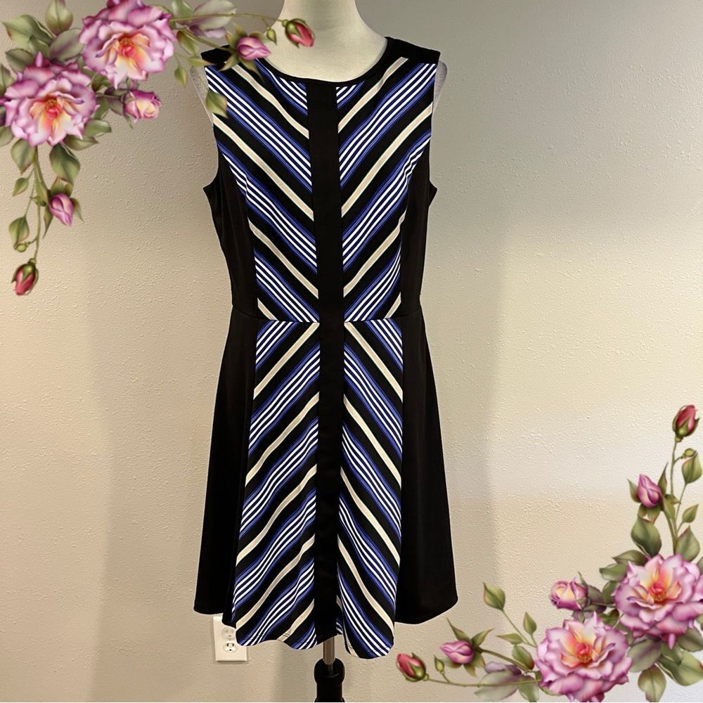 Striped Black and Blue scoop neck sleeveless Dress